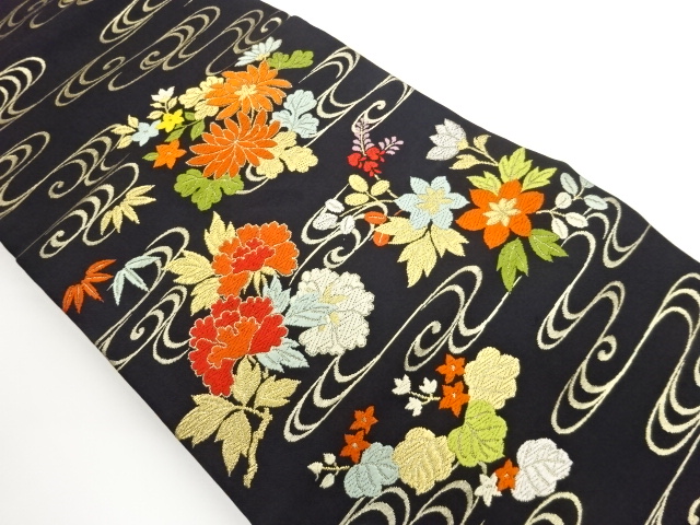 JAPANESE KIMONO / NAGOYA OBI / WOVEN STREAM WATER & PLANT 